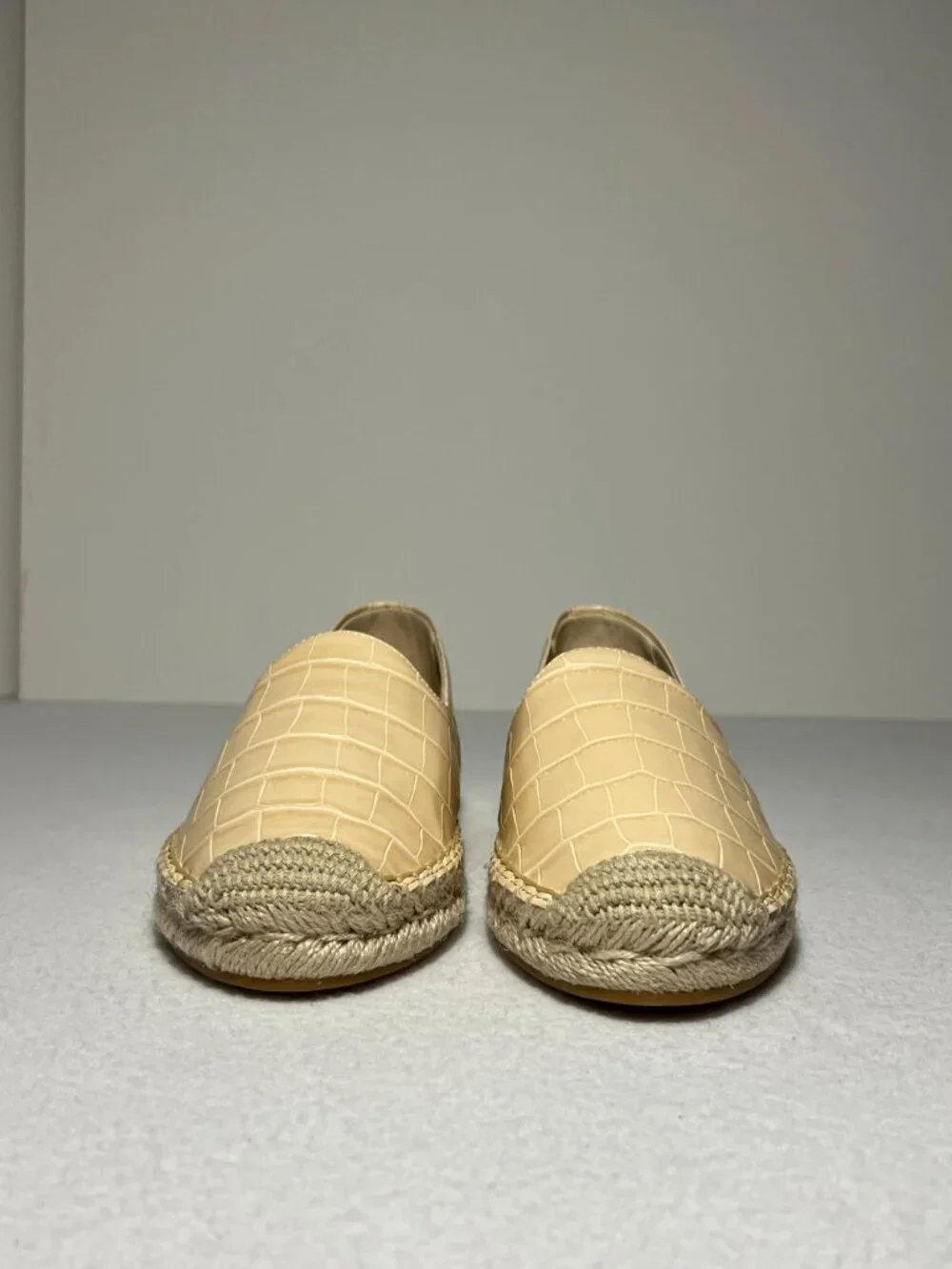 Sam Edelman Women’s 7 Eggshell/cream Kesia Leather Slip-On Espadrille Flat Croco